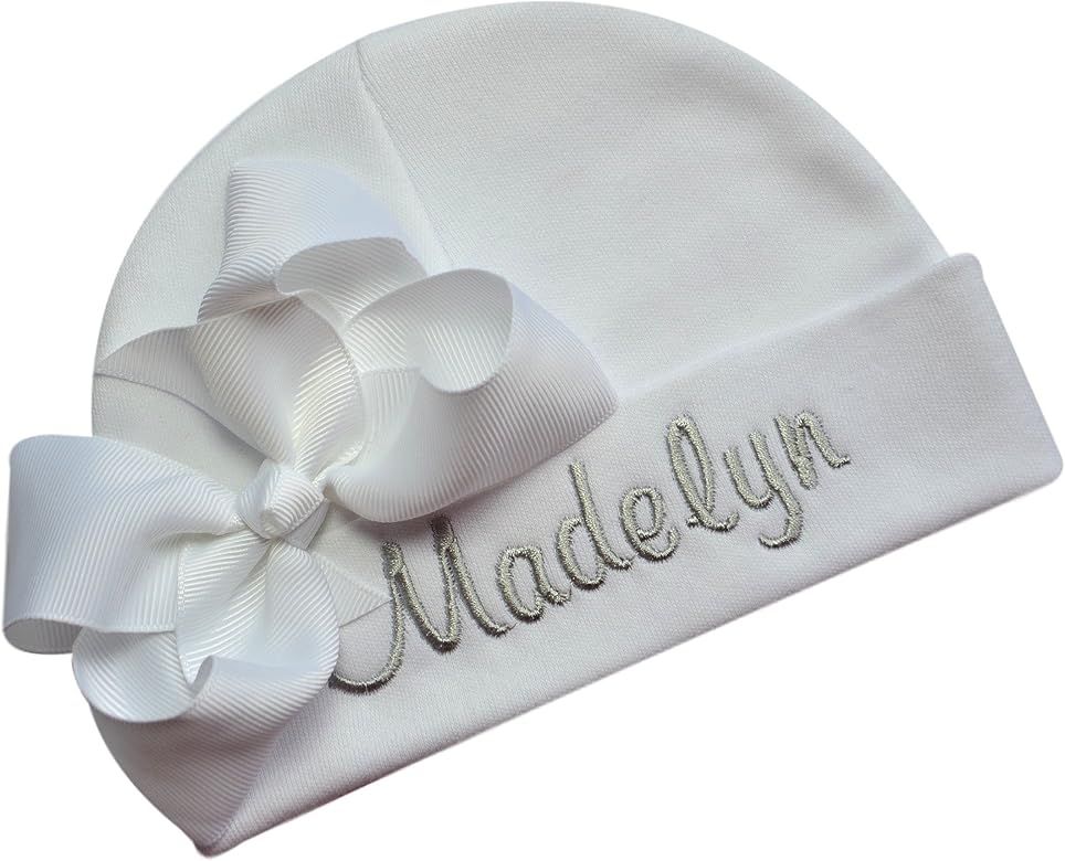 Personalized Embroidered Baby Girl Hat with Grosgrain Bow with Custom Name | Amazon (US)