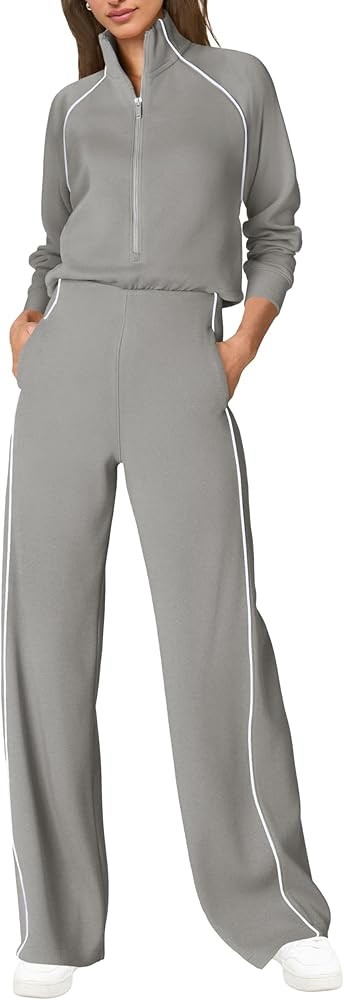 SENSERISE Womens Jumpsuits Casual Long Sleeve Jumpsuit One Piece Mock Neck Wide Leg Pants Fall Ou... | Amazon (US)