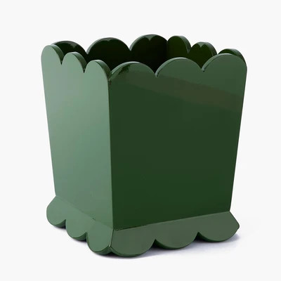 Mrs. Alice Olive Green Scalloped Lacquer Waste Paper Bin - Olive Green Scalloped Lacquer Waste Paper Bin | Shop.app