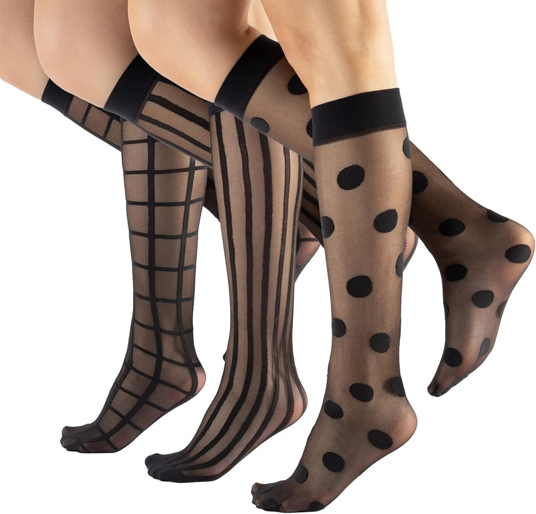 CALZITALY 3 Pairs Women Pop Socks, Sheer Everyday Socks, Patterned Ankle Socks, Polka Dots, Strip... | Amazon (UK)