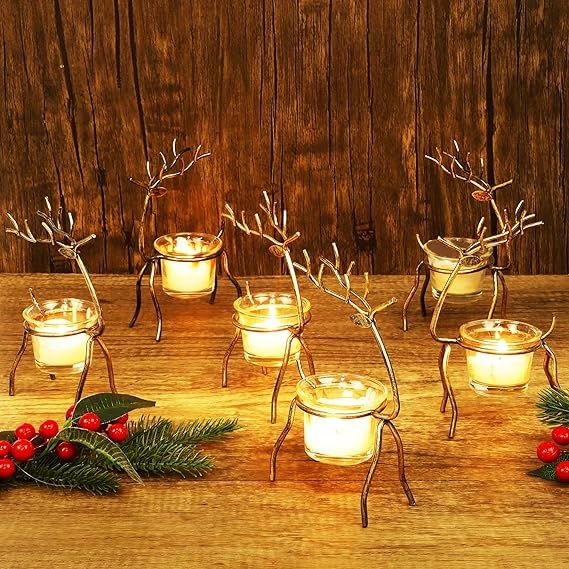Lulu Home Set of 6 Metal Reindeer Tea Light Candle Holders, 6.7" H Christmas Candle Holders, Chri... | Amazon (US)