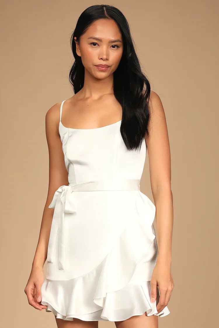 Glamourous Lifestyle White Satin Faux-Wrap Mini Dress | Lulus (US)