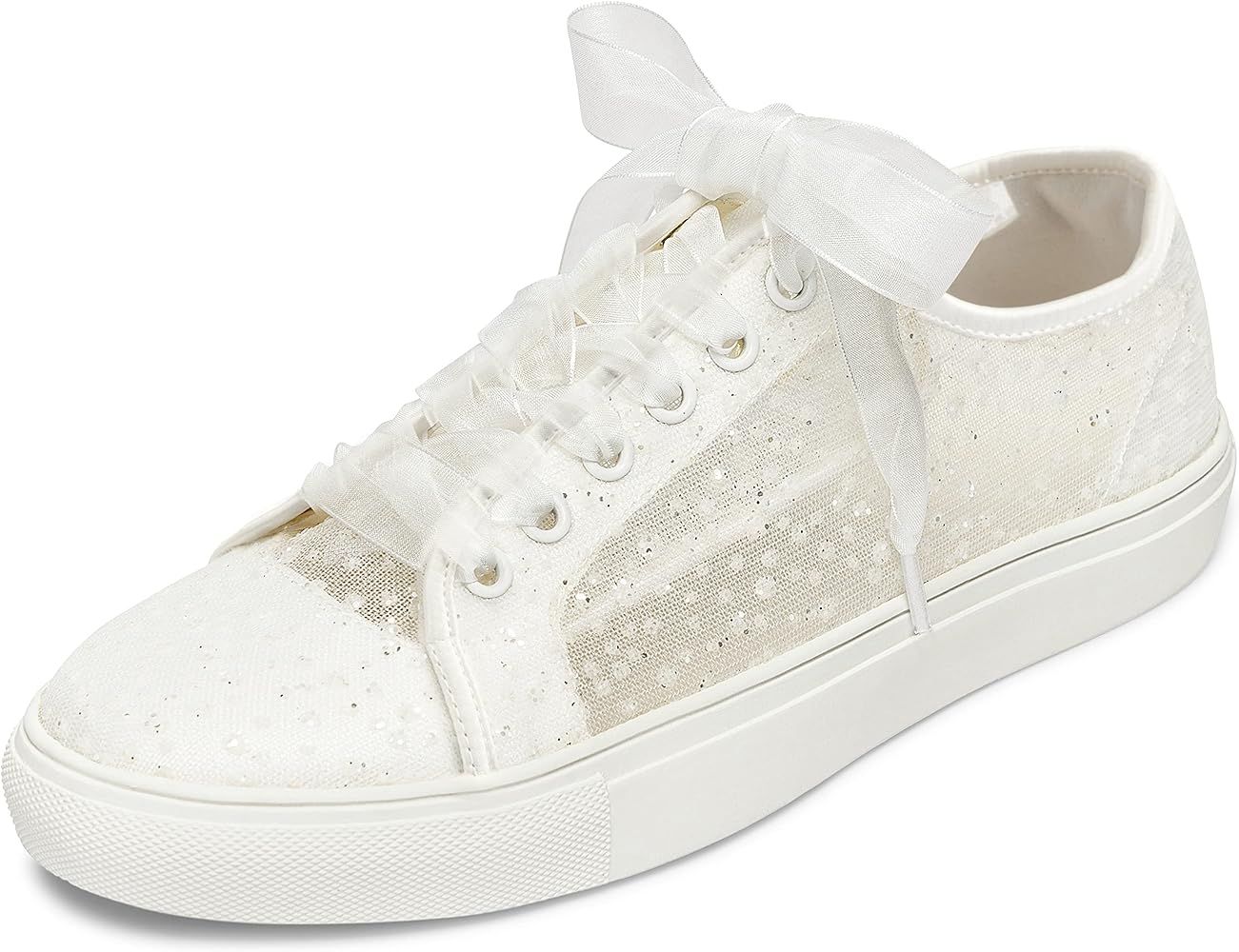 JIAJIA 8832A Wedding Shoes Bridal Sneakers Flats Bride Tennis Shoes Lace Sneakers | Amazon (US)