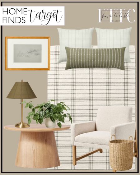 Target Home Finds. Follow @farmtotablecreations on Instagram for more inspiration.

Wooden Round Pedestal Coffee Table - Hearth & Hand with Magnolia. Tri-Stripe Plaid Handmade Woven Area Rug Green/Cream. 12"x30" Textured Rail Stripe Lumbar Throw Pillow Sage Green/Cream. 23" Plaid Shade Metal Table Lamp Brass/Green. 24"x24" Textural Multi-Stripe Square Throw Pillow Light Green Large Twisted Seagrass Storage Basket. 12"x16" Desert Sketch Framed Wall Art Cream/Gray. Boucle Upholstered Accent Arm Chair. Target Living Room Finds. Target Circle Week. Target Home. Target Sale. 


#LTKSaleAlert #LTKHome #LTKFindsUnder50