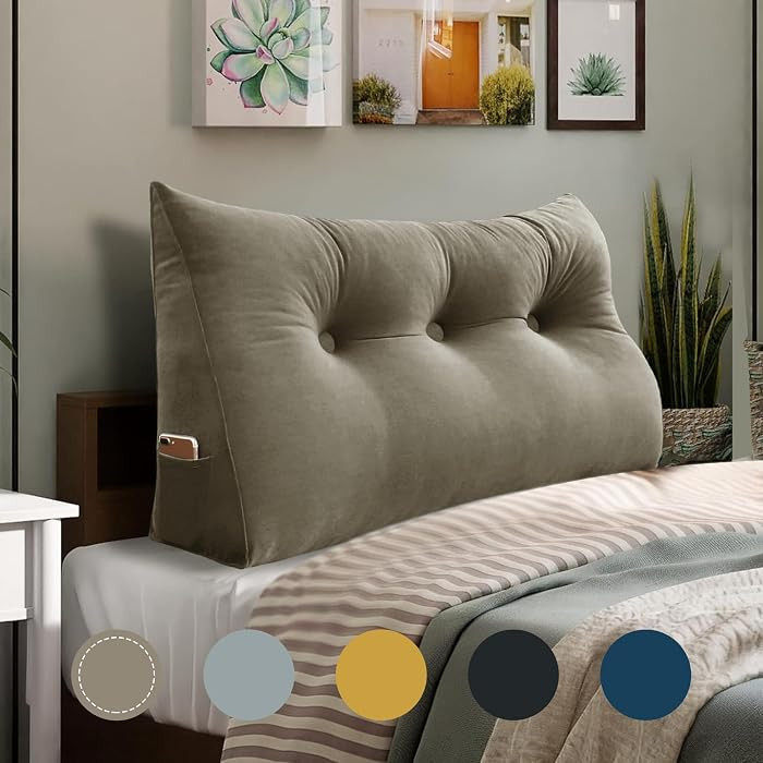 WOWMAX 100% Cotton Velvet Headboard Pillow \u2013 Twin Size Wedge Back Support Reading Bolster fo... | Amazon (US)
