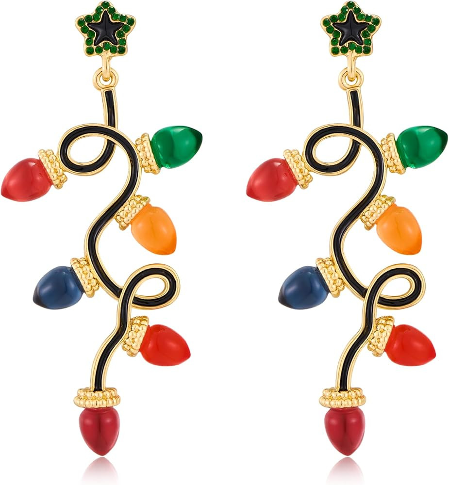 Christmas Earrings For Women Christmas Light Bulb Earrings Colorful Resin Light Bulbs Drop Dangle... | Amazon (US)
