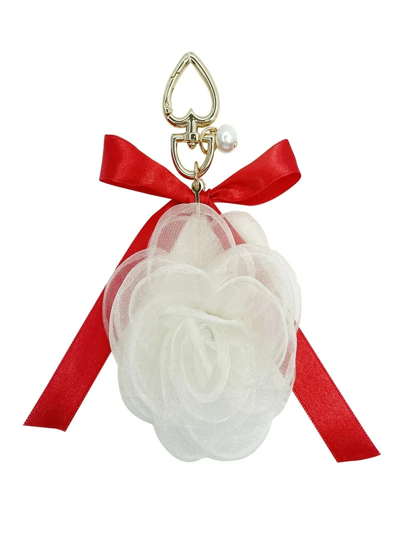 No Boundaries Women's Handbag Charm with Sheer Flower and Red Ribbon | Walmart (US)