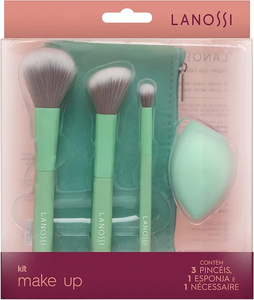 Kit Pinceis e Esponjas Mint Green – 3 Pinceis, 1 Esponja e 1 Necessaire, Cor Verde, Lanossi Bea... | Amazon (BR)
