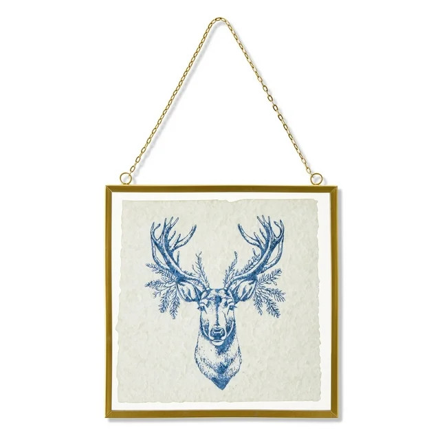 Metal Sign With Blue Deer Hanging Wall Decor, 8 in x 8 in, by Holiday Time | Walmart (US)