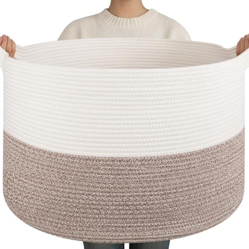OIAHOMY 90L XXXLarge Blanket Basket for Living Room, 21.7" x 13.8" Woven Cotton Rope Laundry Bask... | Amazon (US)