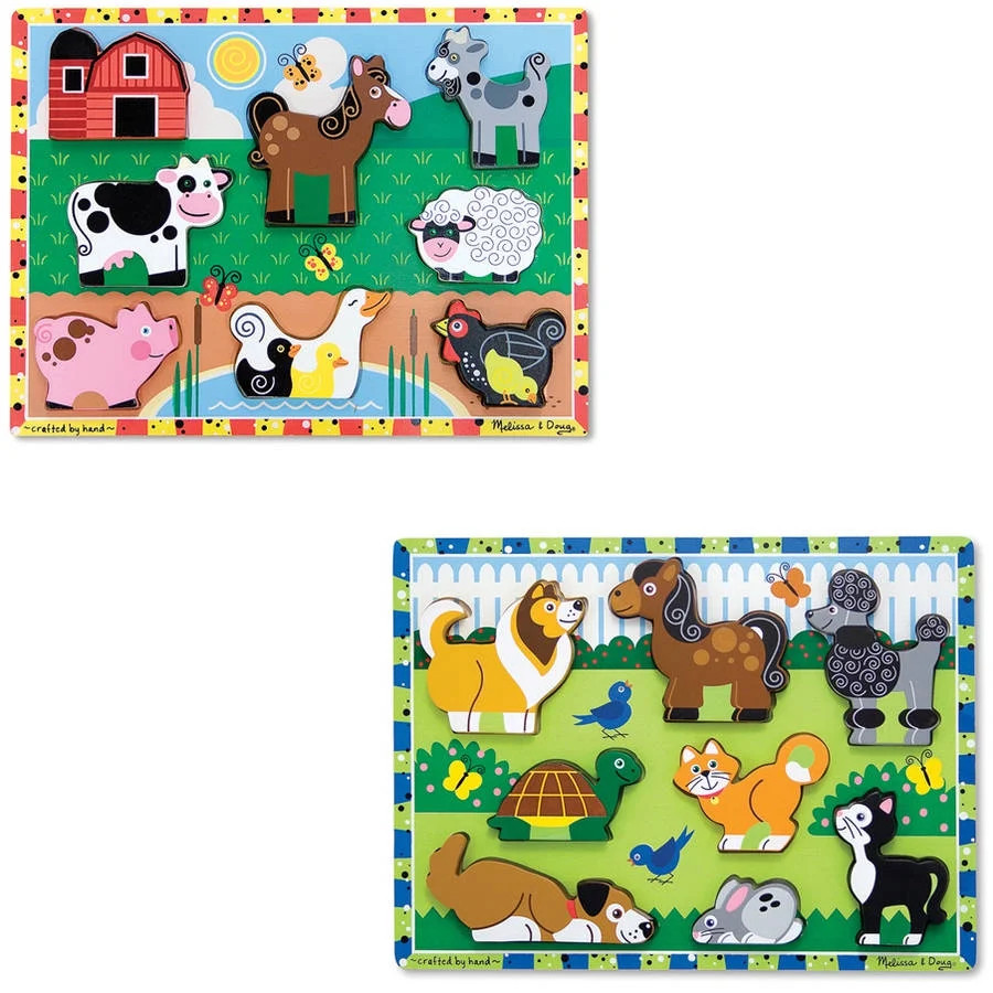 Melissa & Doug Wooden Chunky Puzzles Set, Farm and Pets | Walmart (US)