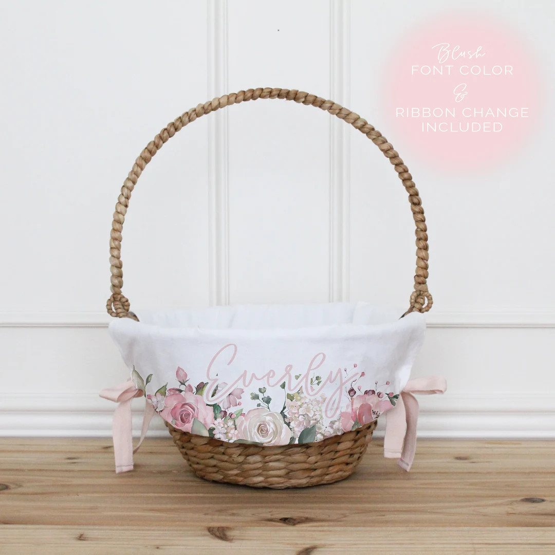 Personalized Blush Pink Easter Basket Liner • Customized Easter Bunny Basket Liner for Girl •... | Etsy (US)