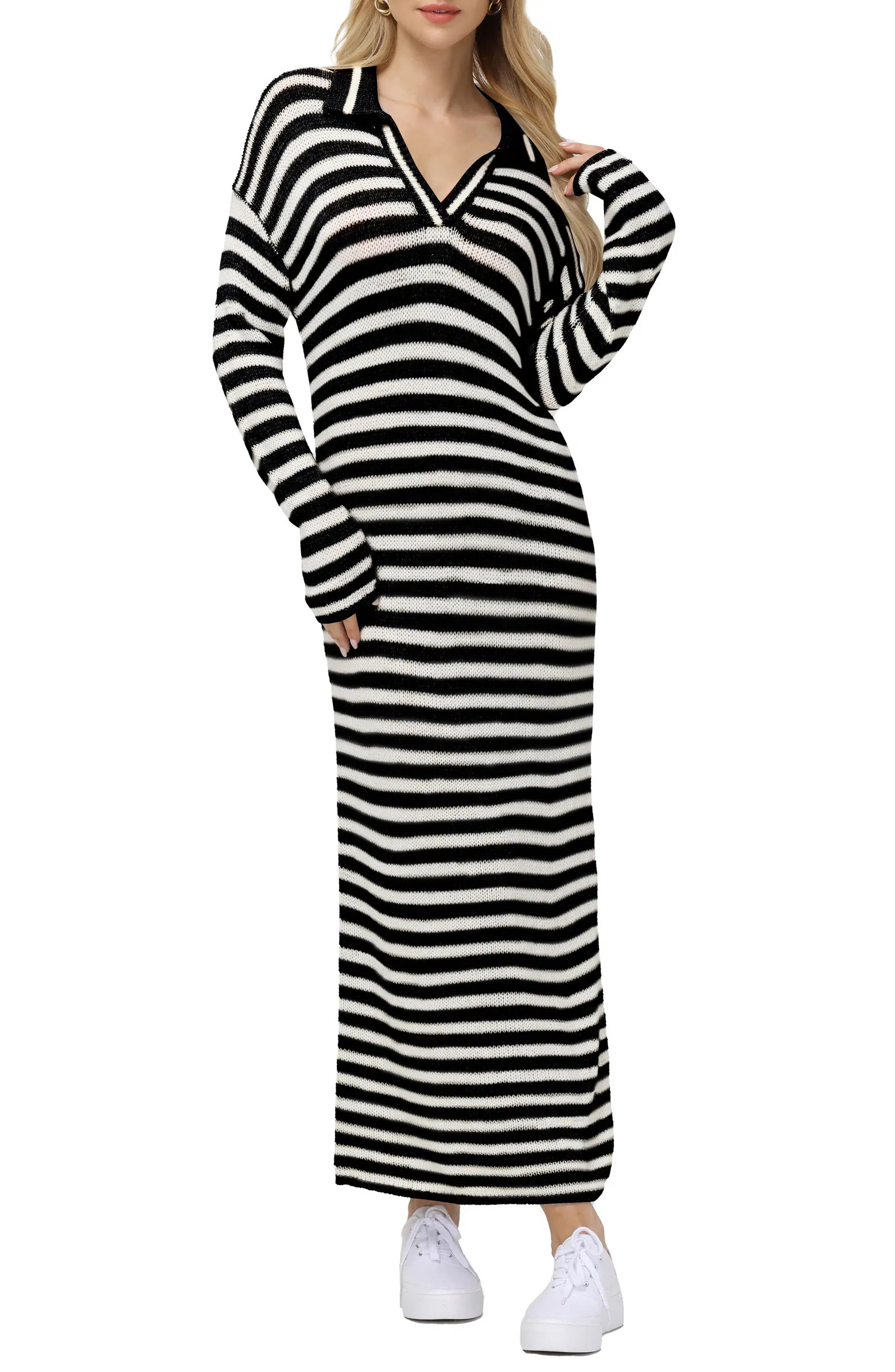 525 Raya Stripe Long Sleeve Polo Sweater Dress | Nordstrom | Nordstrom