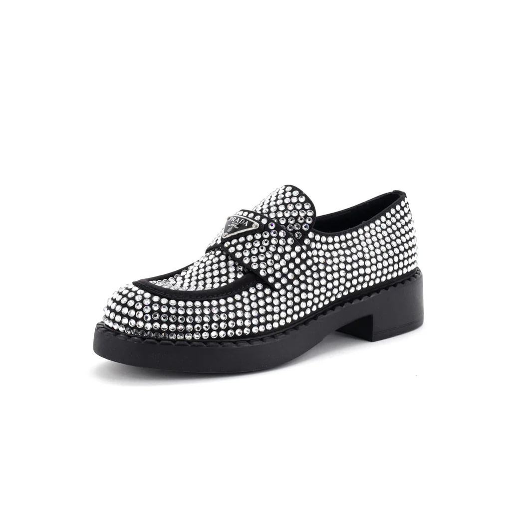 Women's Triangle Logo Loafers Crystal Embellished Satin | Rebag