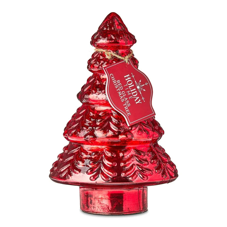 Glass Christmas Tree Tabletop Decoration, Red, 7", by Holiday Time | Walmart (US)