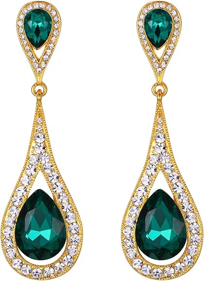 Women's Austrian Crystal Elegant Dual Teardrop Pierced Dangle Earrings-2.7 inch Long | Amazon (US)