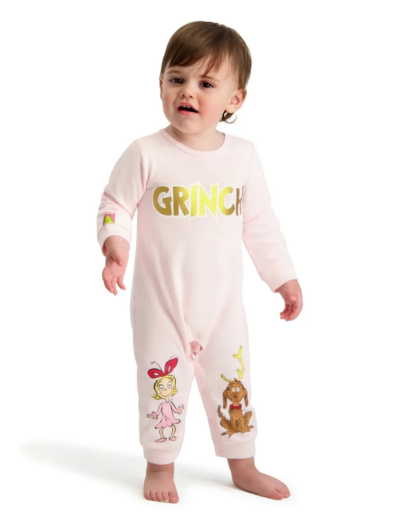 The Grinch Baby Girl Pink Coverall, Sizes 0/3M-24M | Walmart (US)
