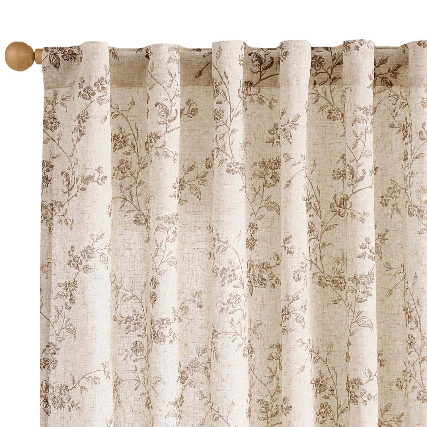 Phewnyzo Taupe Floral Linen Curtains 84 Inch Farmhouse Back Tab Drapes for Living Room Bedroom Light Filtering Vintage Rod Pocket Panels Taupe | Lowe's