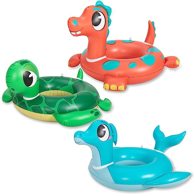 JOYIN 32" 3 Pack Inflatable Pool Tubes Pool Floats, Dinosaur & Sea Turtle & Dolphin Swimming Ring... | Amazon (US)