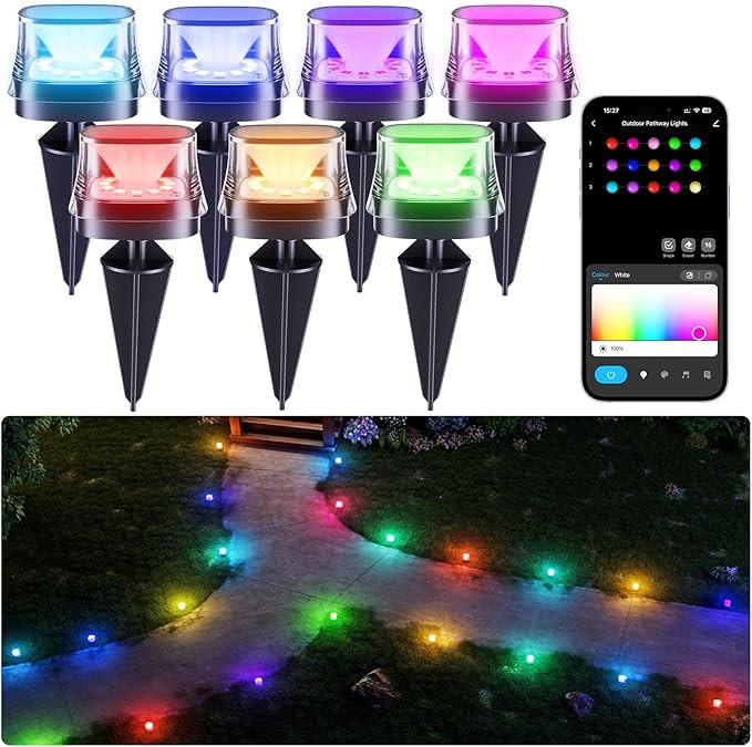 DeckTok Outdoor Ground Lights, 50ft Smart RGBCW LED Pathway Lights Work with Alexa, Google Assist... | Amazon (US)
