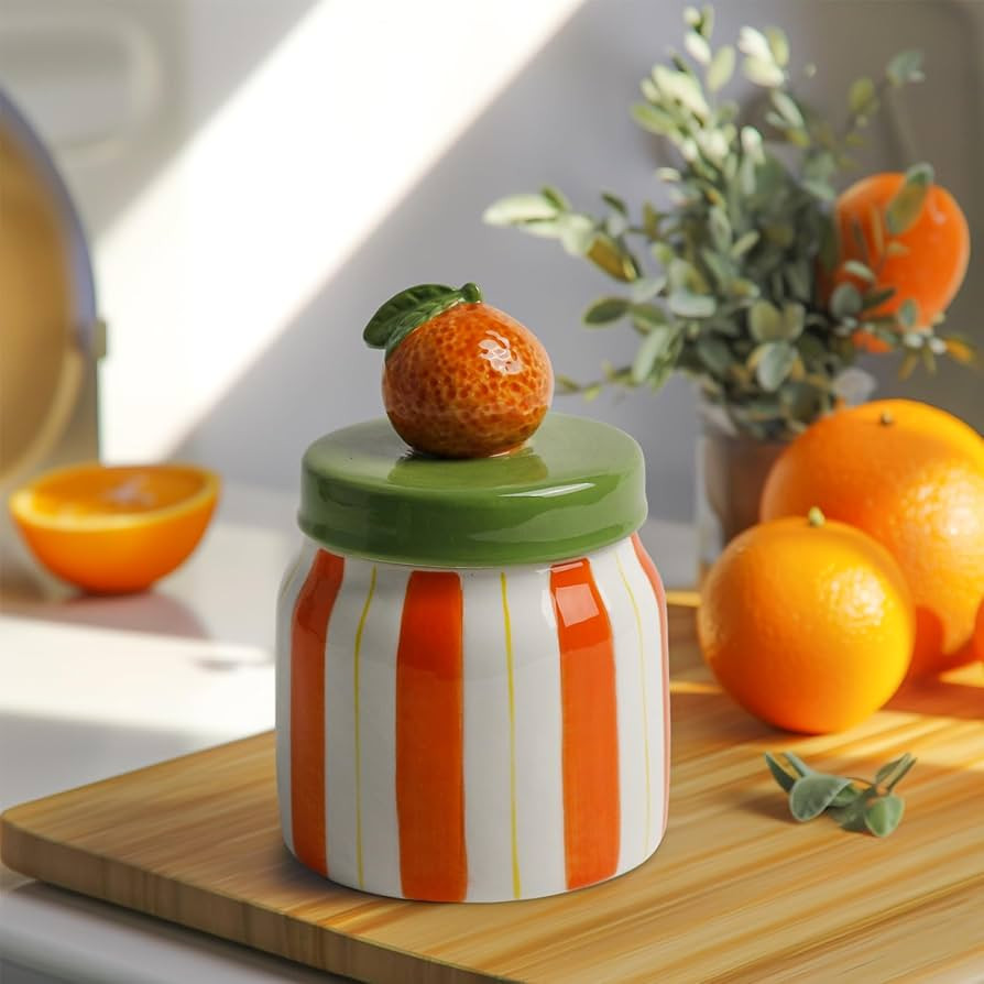 Cookie Jars with Lid Airtight, Hand Painted Orange Ceramic Food Storage Containers with Lids for ... | Amazon (US)