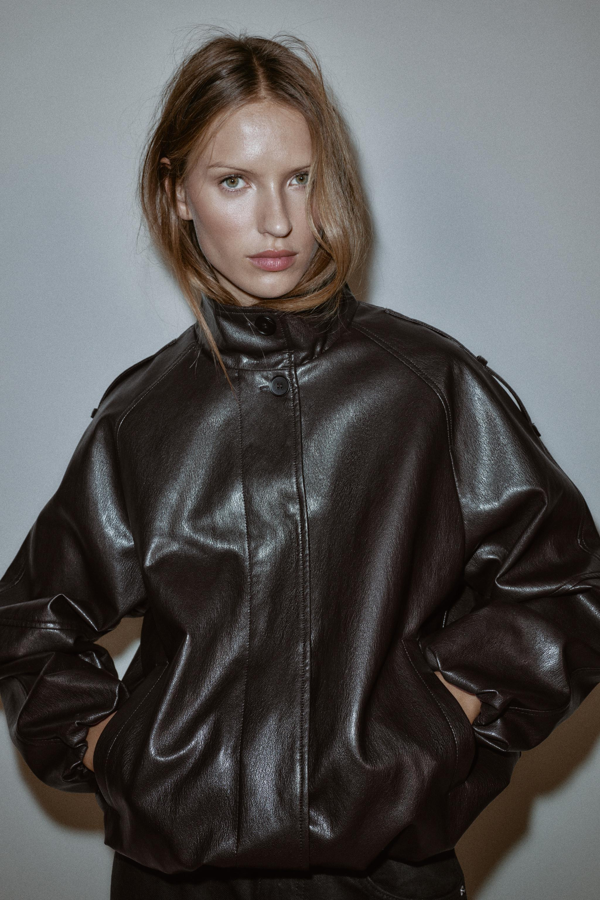 FAUX LEATHER HIGH COLLAR JACKET | Zara US