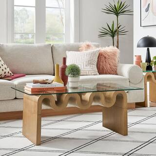 Ondine 40 in. Glass and Wood Specialty Coffee Table in Natural | The Home Depot