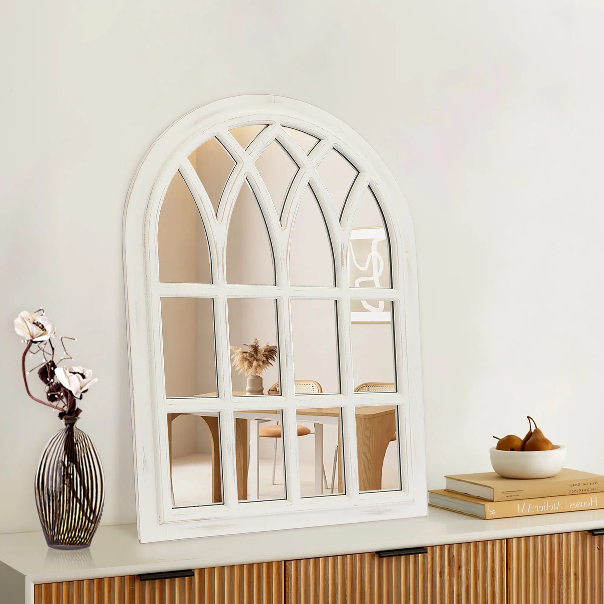 Distressed White Solid Wood Arch Mirror | Wayfair North America