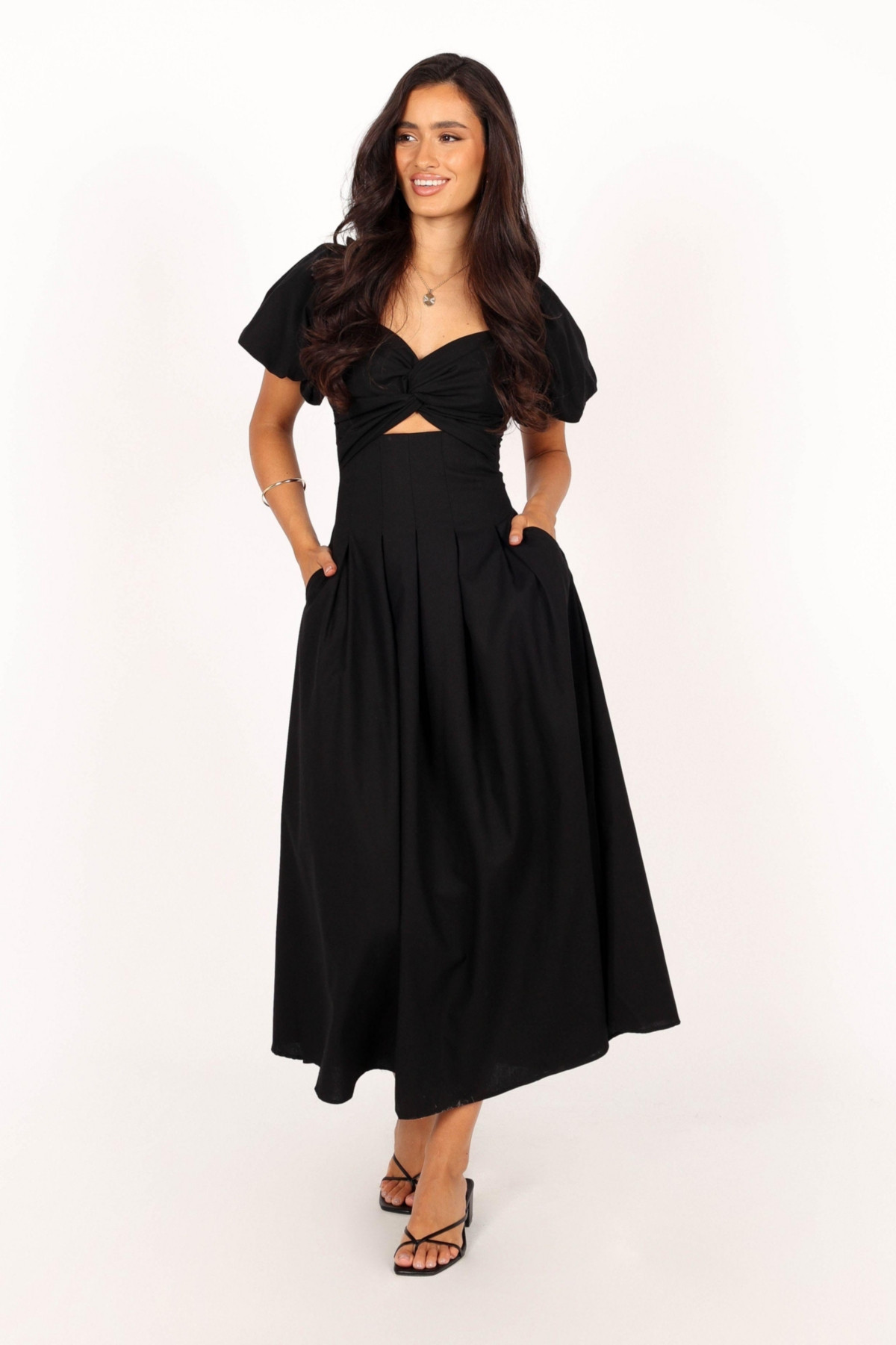 Petal and Pup Maria Puff Sleeve Midi Dresses - Black | Macy's