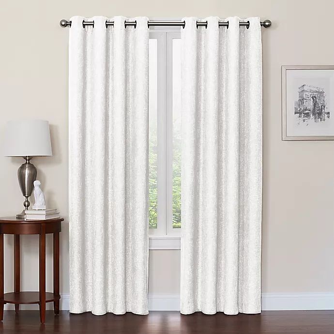 Quinn 120-Inch Grommet Top 100% Blackout Window Curtain Panel in White | Bed Bath & Beyond