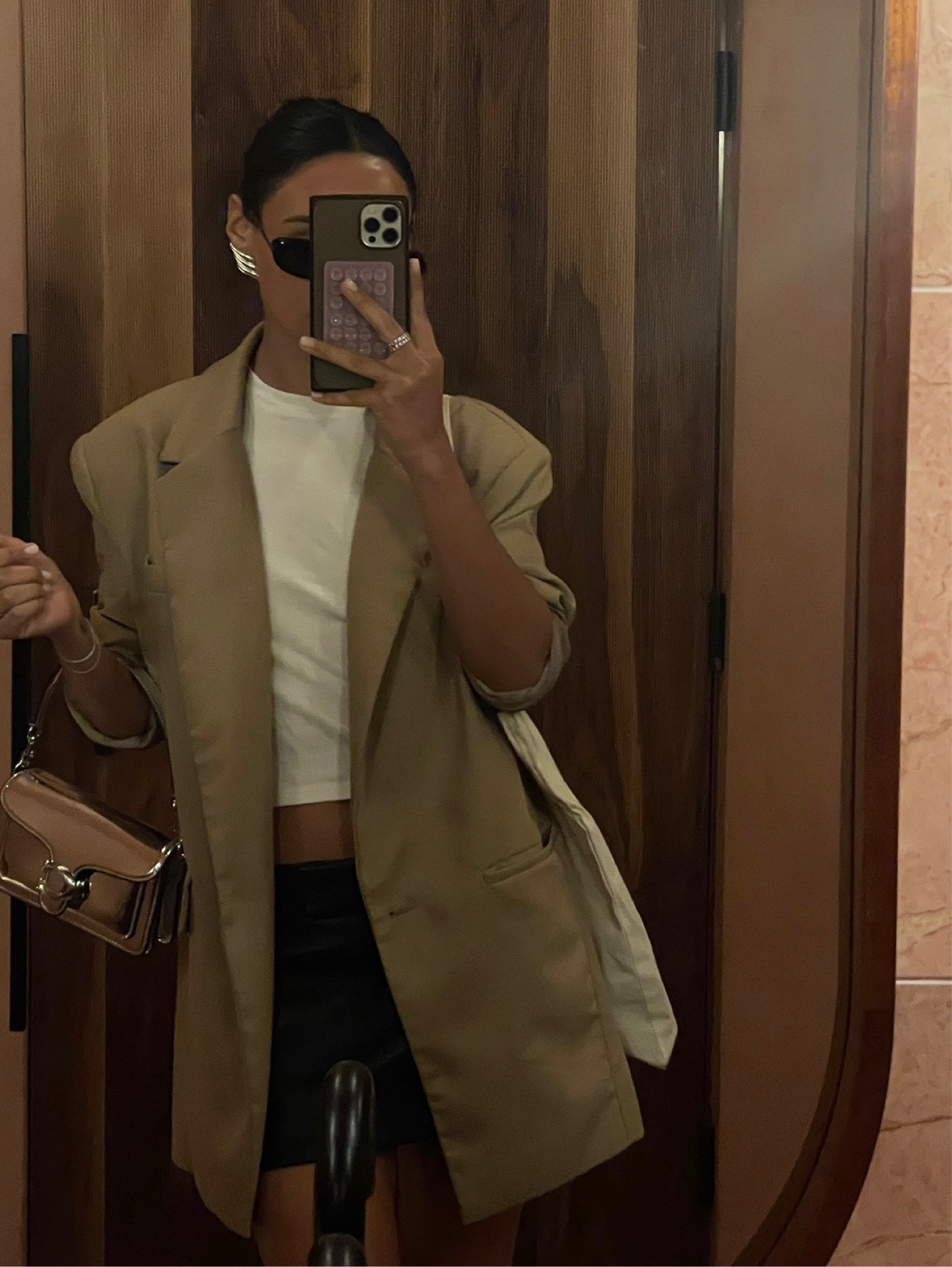 Princess Polly lioness tan blazer, white tee, lacademie revolve leather shorts, black eye but direct oval sunnies

#LTKSeasonal #LTKstyletip #LTKfindsunder100