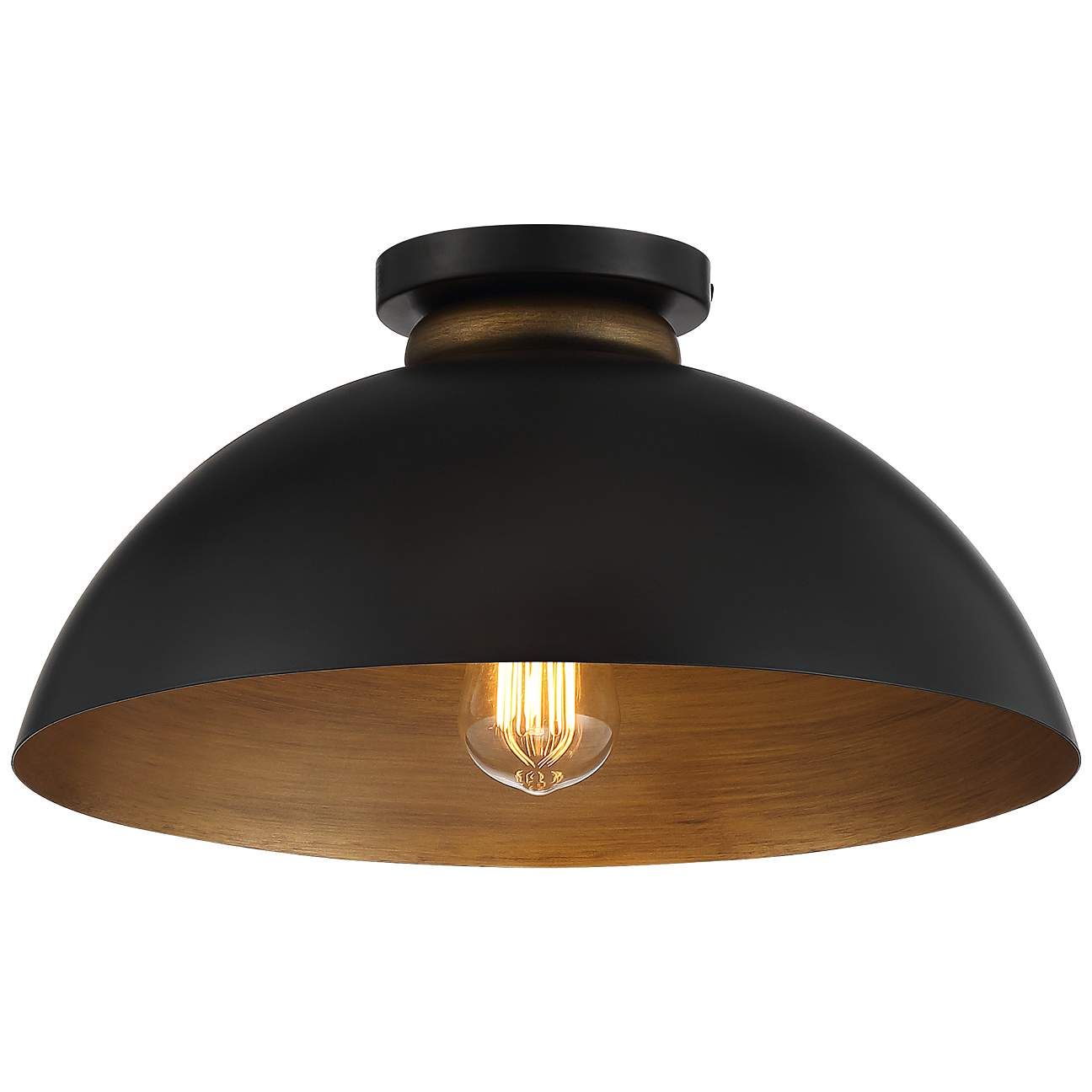 Janie 15 1/2" Wide Black and Gold Dome Ceiling Light | Lamps Plus