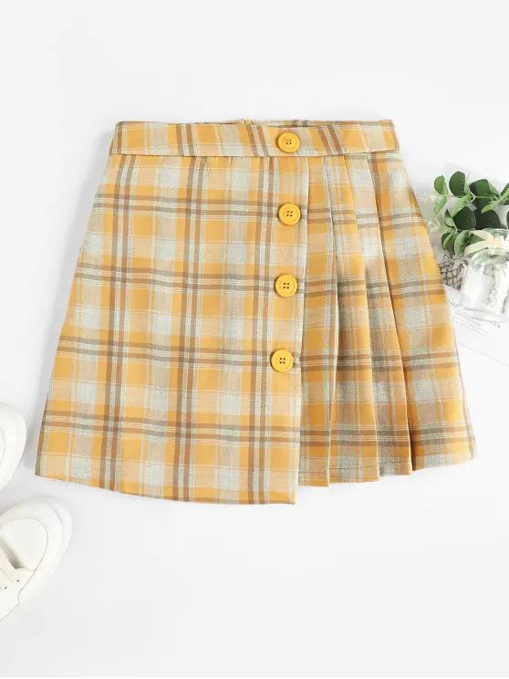 Pleated Panel Buttoned Plaid Mini Skirt   MULTI-A MULTI-B MULTI-C | Zaful US