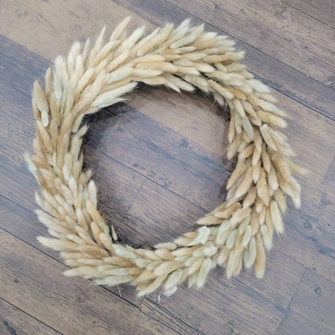 16" Natural Bunny Tail Wreath/Fall Wreath/Natural Wreath/Indoor Wreath/Pampas Wreath/Natural Pamp... | Etsy (US)