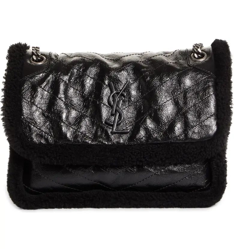 Medium Niki Genuine Shearling Trim Leather Shoulder Bag | Nordstrom