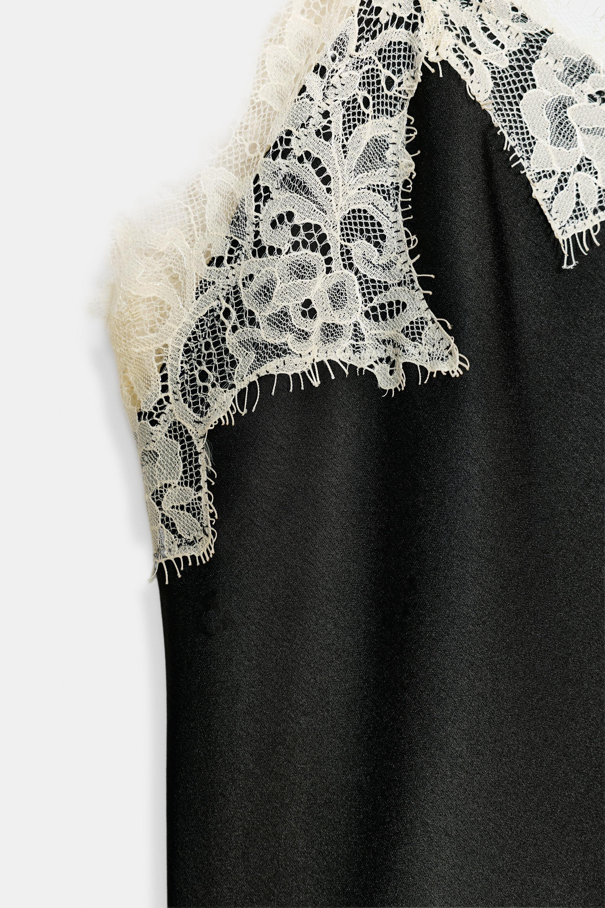 ZW COLLECTION CONTRAST LACE SATIN TOP | Zara UK
