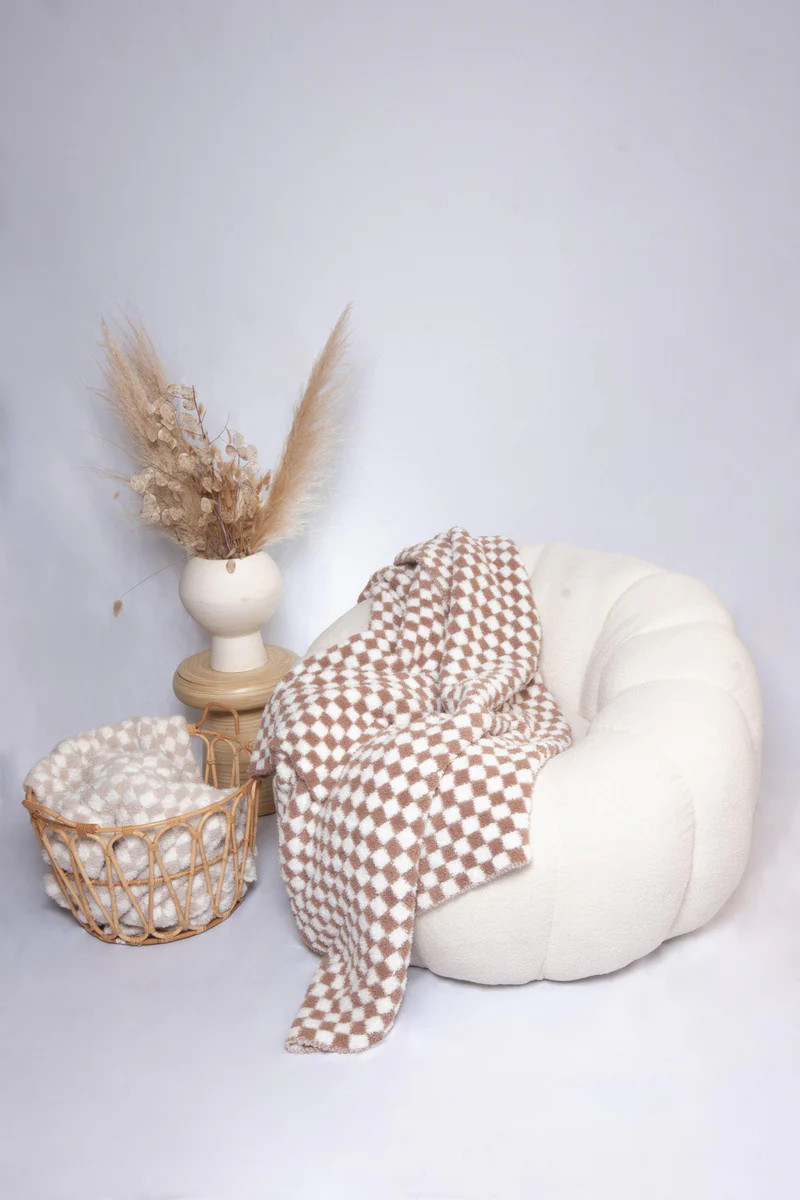 Chocolate Milk & White Check Print Throw | Sunset Snuggles