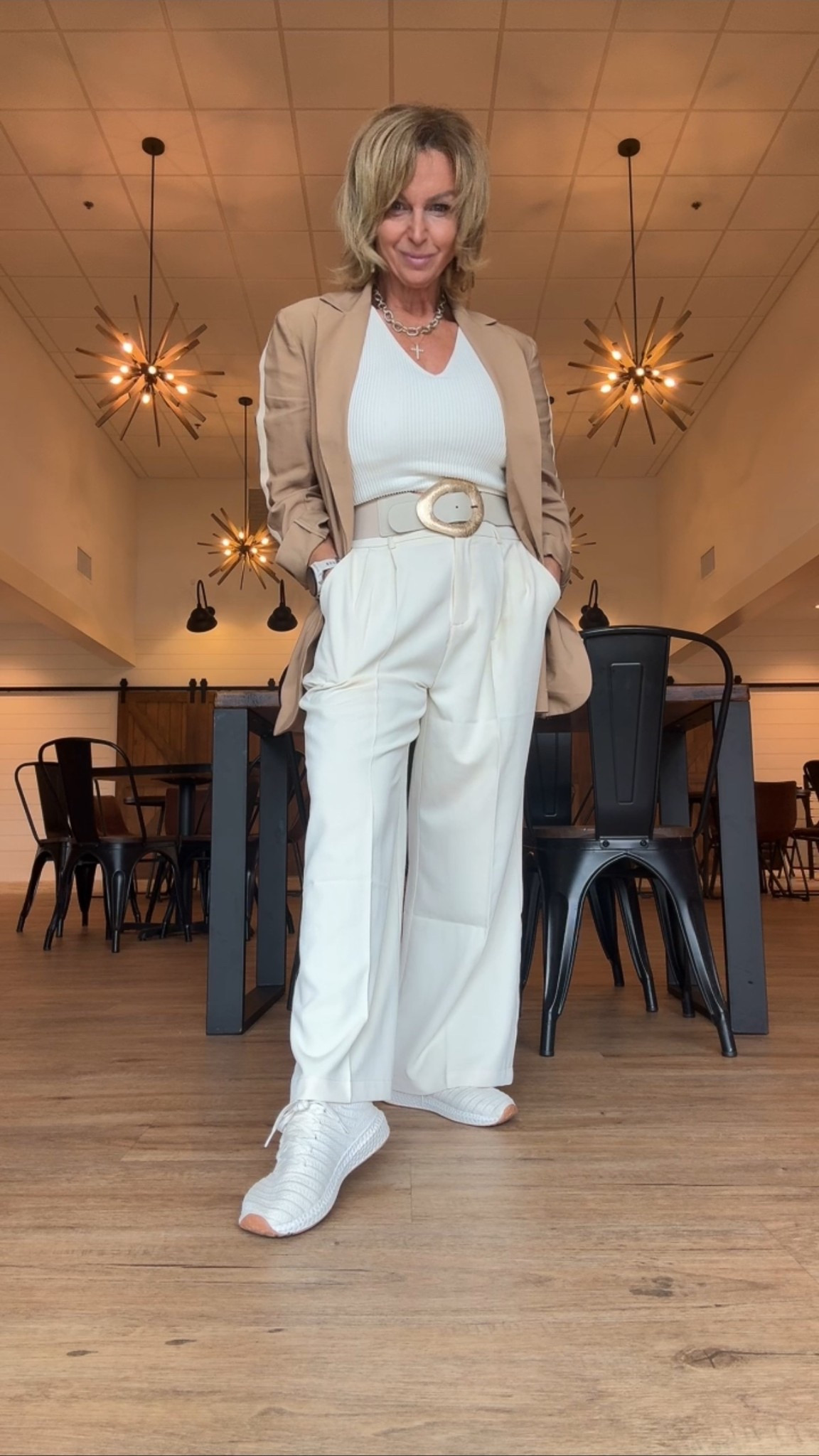 When comfort meets polish 🤍
This look is my go-to for when I want to feel put together but still move with ease. A tailored blazer layered over a simple knit, wide-leg trousers with a statement belt, and sleek sneakers to keep it modern + functional. Perfect for workdays, coffee dates, or those moments when you want effortless style without overthinking it.

Shop the pieces 👉 #LTKstyletip #LTKworkwear #LTKmidlifefashion


#LTKStyleTip #LTKOver40