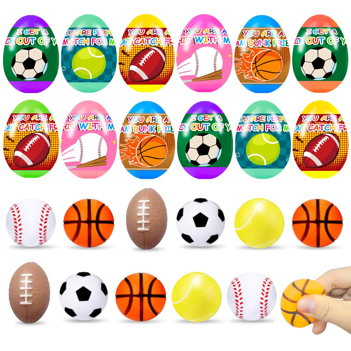 12 Pieces Prefilled Easter Eggs with Mini Football Basketball Squishy Toys Great for Kids Girls B... | Amazon (US)