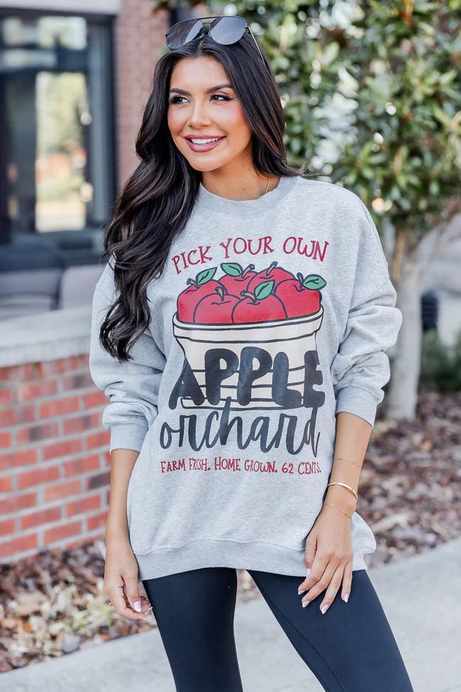 Apple Orchard Grey Oversized Graphic Sweatshirt | Pink Lily