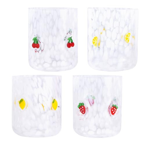 Trxvxo 4 PCS 14 Ounce Icon Juice Glasses,Anthropology Glass Cups,Juice Drinking Cups,Four Patterns,Strong and Durable Glasses Are The Great Gifts for Friends! | Amazon (US)