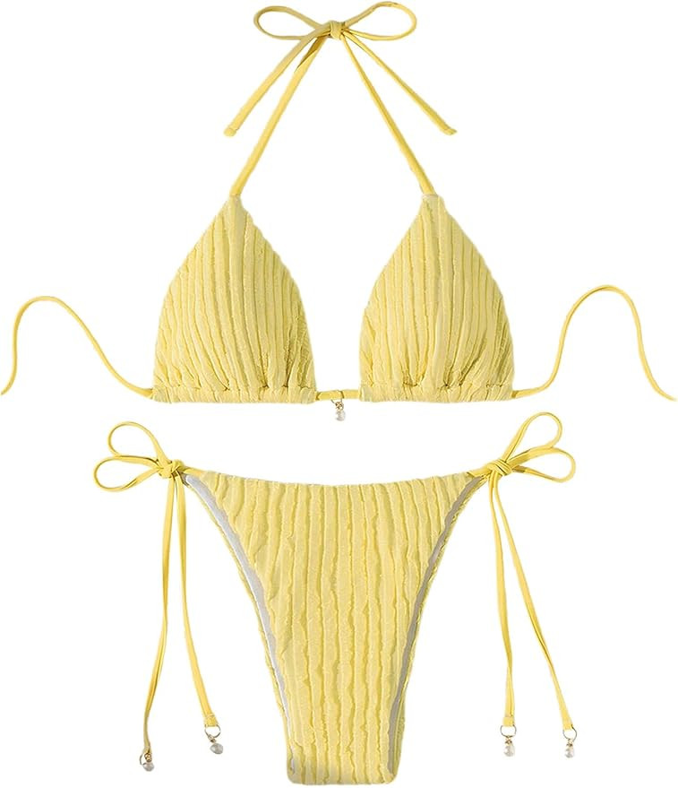 Verdusa Women's Two Piece Swimsuits Swimwear Halter String Triangle Bikini Sets | Amazon (US)