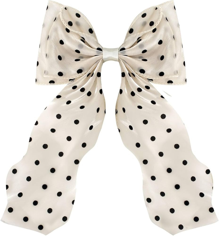 Large Hair Bow Clips for Women, Polka Dot Bow Hair Barrettes with Long Tail French Hair Ribbon Cl... | Amazon (US)