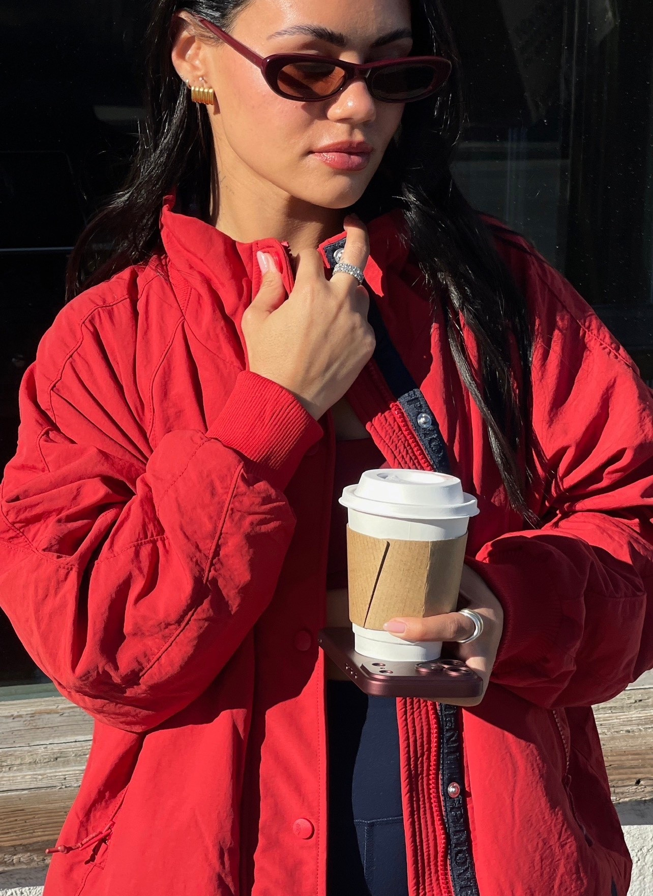 Free People red jacket + blue biker shorts and burgundy sports bra

#LTKootd #LTKHoliday #LTKdayinmylife