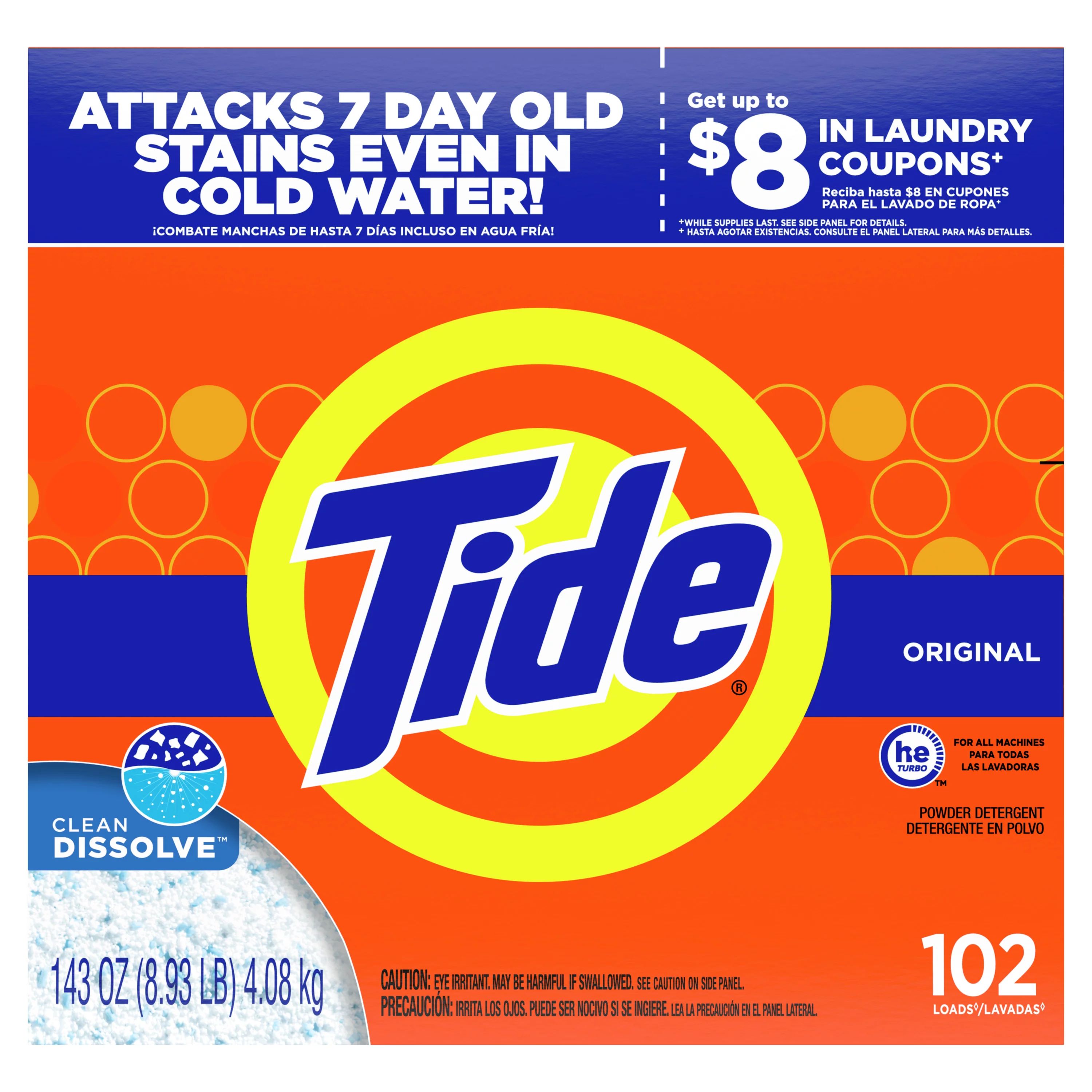 Tide Original 102 Loads, Powder Laundry Detergent, 143 Oz - Walmart.com | Walmart (US)
