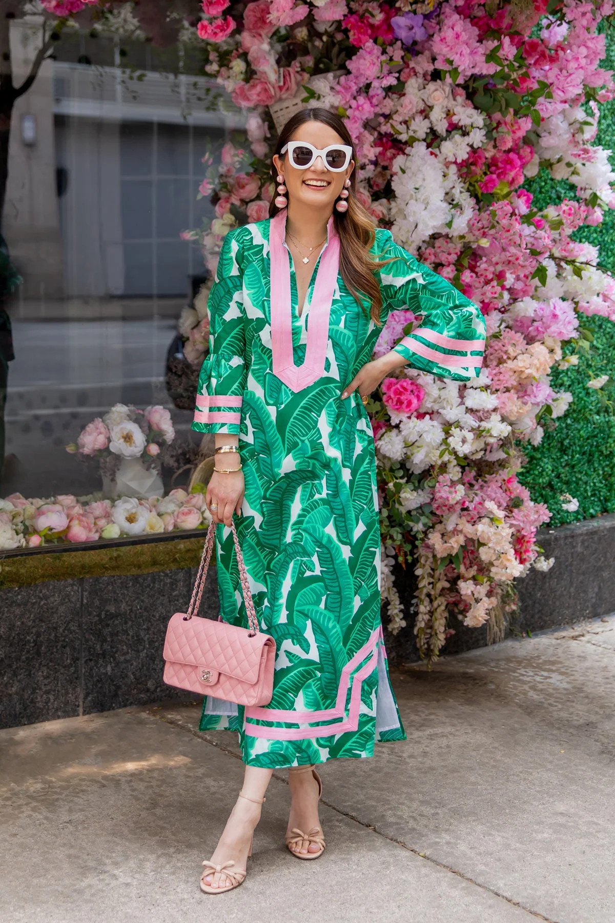 Palm Print Kit Caftan with Pink Trim | Sail to Sable