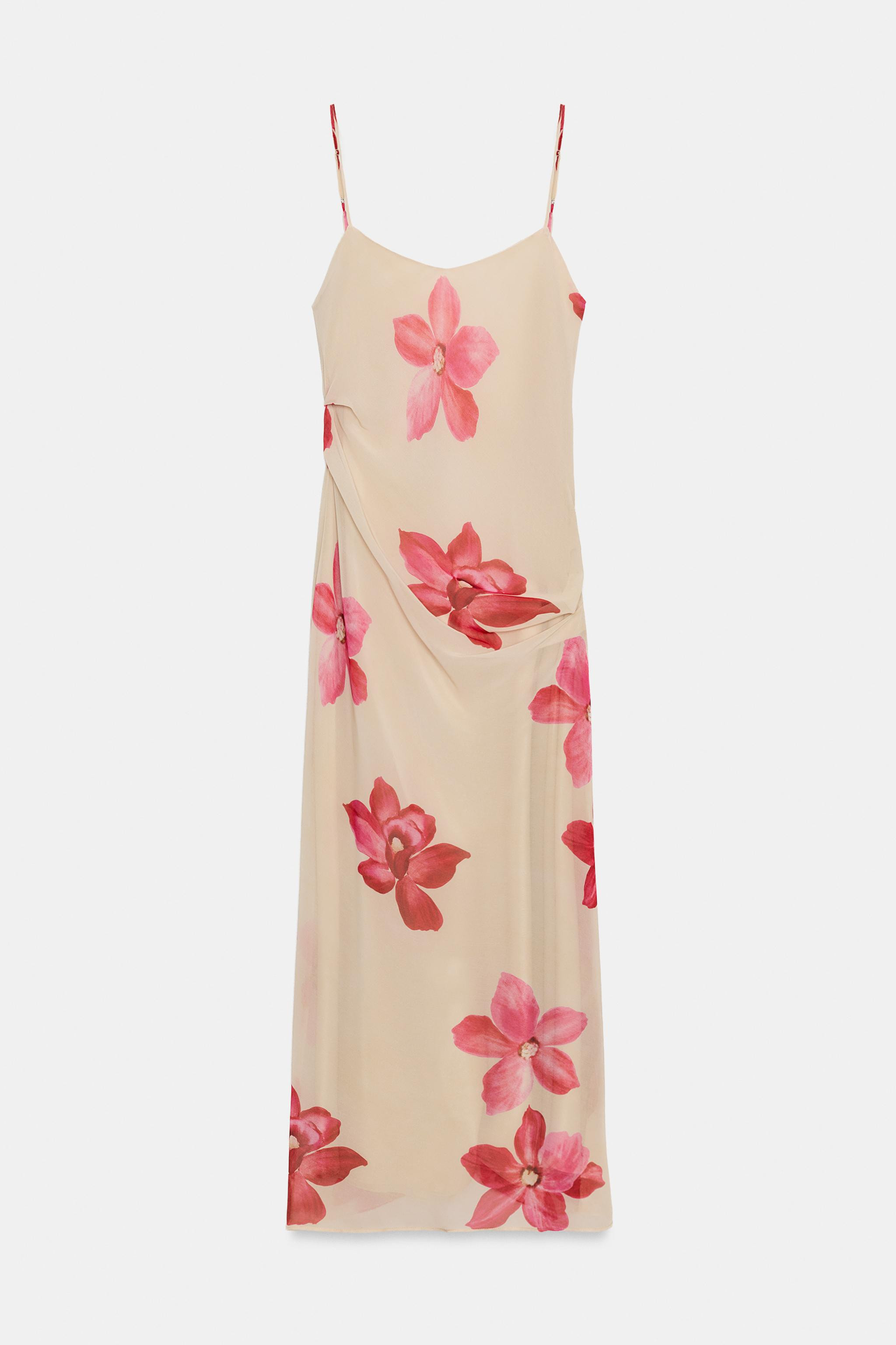 DRAPED FLORAL MIDI DRESS | Zara US