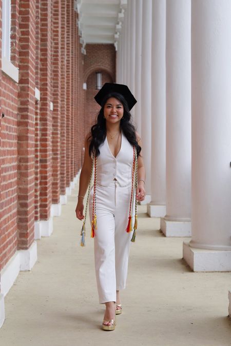 white graduation outfit - white halter vest + gold heels. Wearing size XS in everything and petite friendly  

#LTKFindsUnder100 #LTKWorkwear #LTKStyleTip