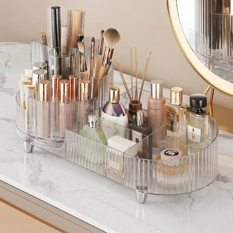 Booklov Rotating Makeup Organizer for Vanity, Large Capacity Cosmetic Display Case, Clear Acrylic... | Amazon (US)