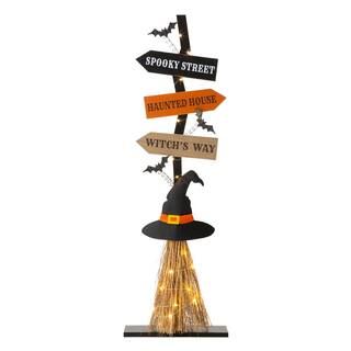 42 in. H Lighted Wooden Witch's Broom Porch Decor | The Home Depot